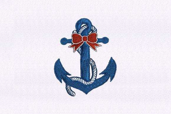 Anchor with Bow: A Charming Embroidery Design