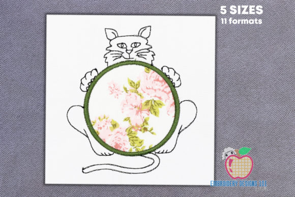 Cat with a Circle Frame: A Charming Embroidery Design