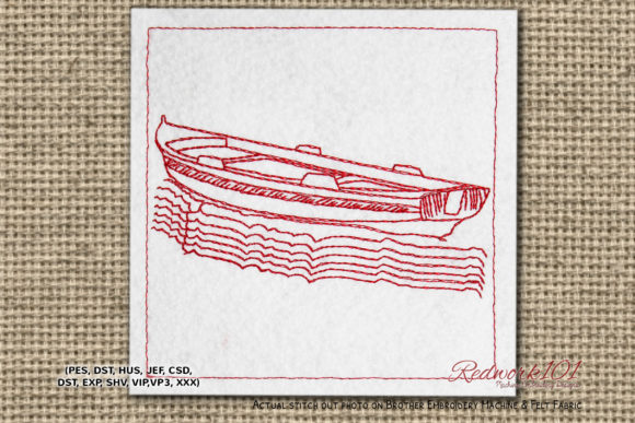 Empty Boat Bluework: A Charming Beach Embroidery