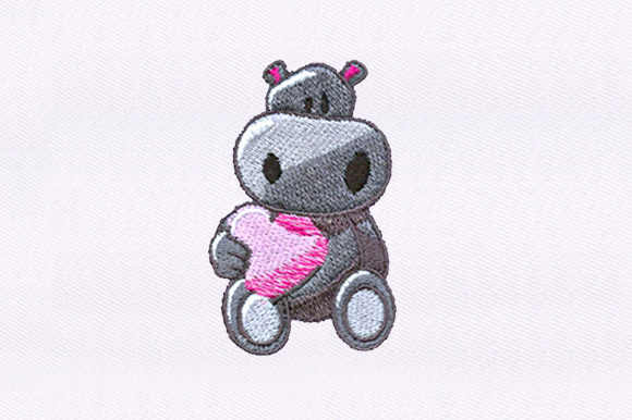 Hippo Holding a Heart: A Charming Embroidery Design