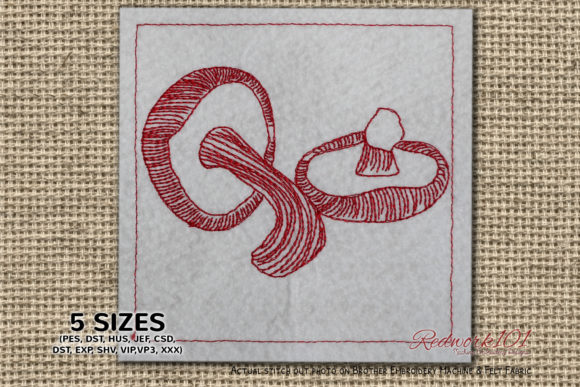 Shiitake Mushroom Redwork: A Premium Embroidery Design